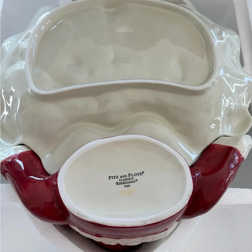 Vintage Fitz and Floyd Santa Server - Decorative White, Red & Green Holiday Dish